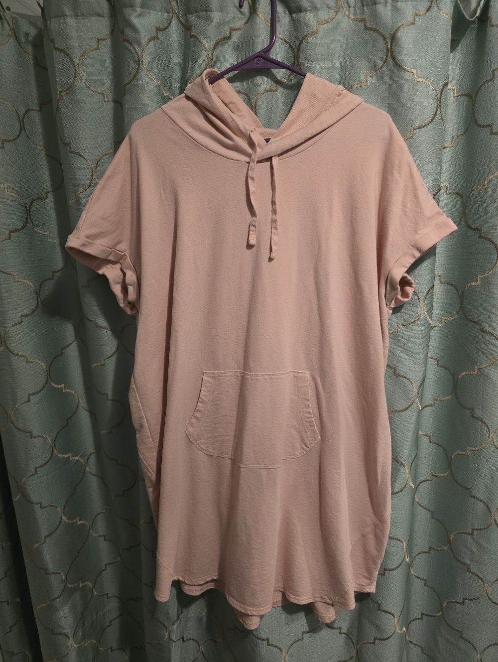 Xersion Women's 2XL Semi Fit Cap Sleeve Hooded Top Front Pocket Pull Over Pink